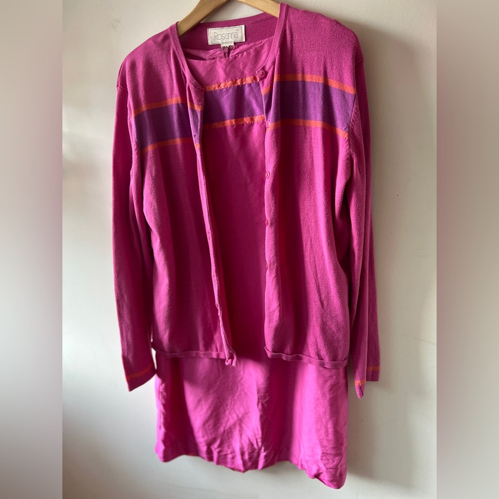Rosanna Pink + Orange Knit SILK BLEND Cardigan & Dress Set 10